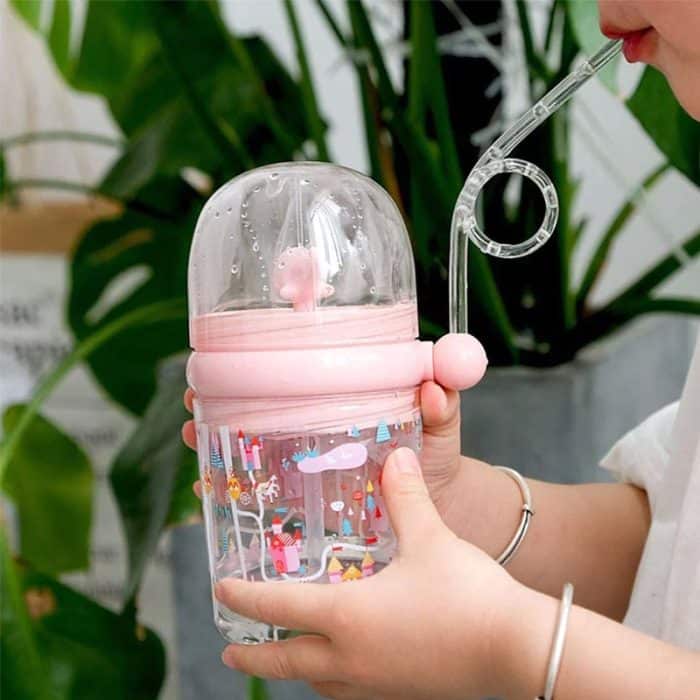 Whale Water Bottle Drop-Proof Spray Drinking Cups with Straw