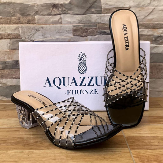 AQ Heels Transparent Clear Vinyl Rhinestone Sandal #10384