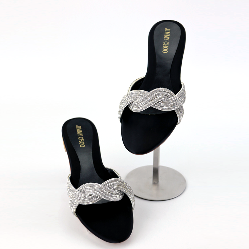 JC Silver Rhinestone Braided Strap Flats Slipper #2768