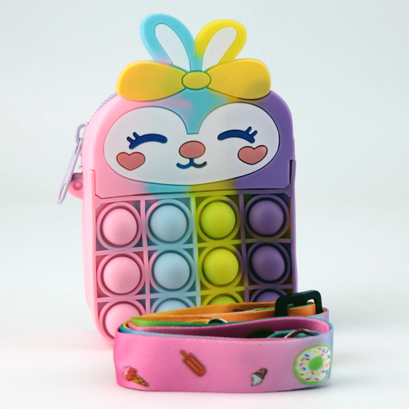 Children’s Silicone Bunny Pop it Bag – Coin Purse Cartoon Kids Single-Shoulder Bag