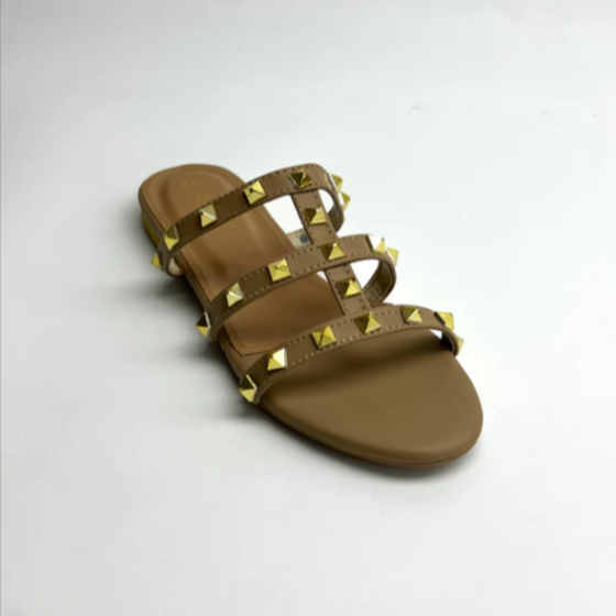 Edgy Studded Cage Flat Sandals | Sky Blue & NUDE Slippers