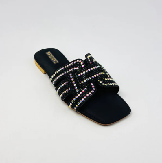 Embellished H-Strap Sandals with Multi-Color Crystals