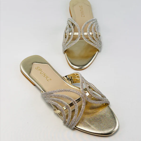 Glamorous Golden Rhinestone Sandals