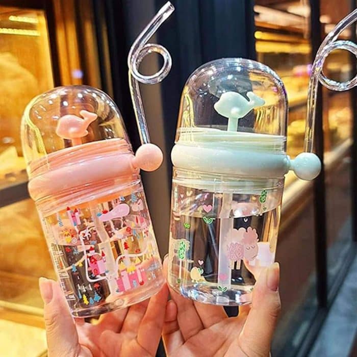 Whale Water Bottle Drop-Proof Spray Drinking Cups with Straw
