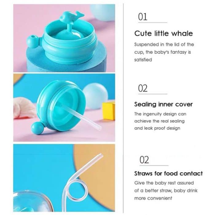 Whale Water Bottle Drop-Proof Spray Drinking Cups with Straw