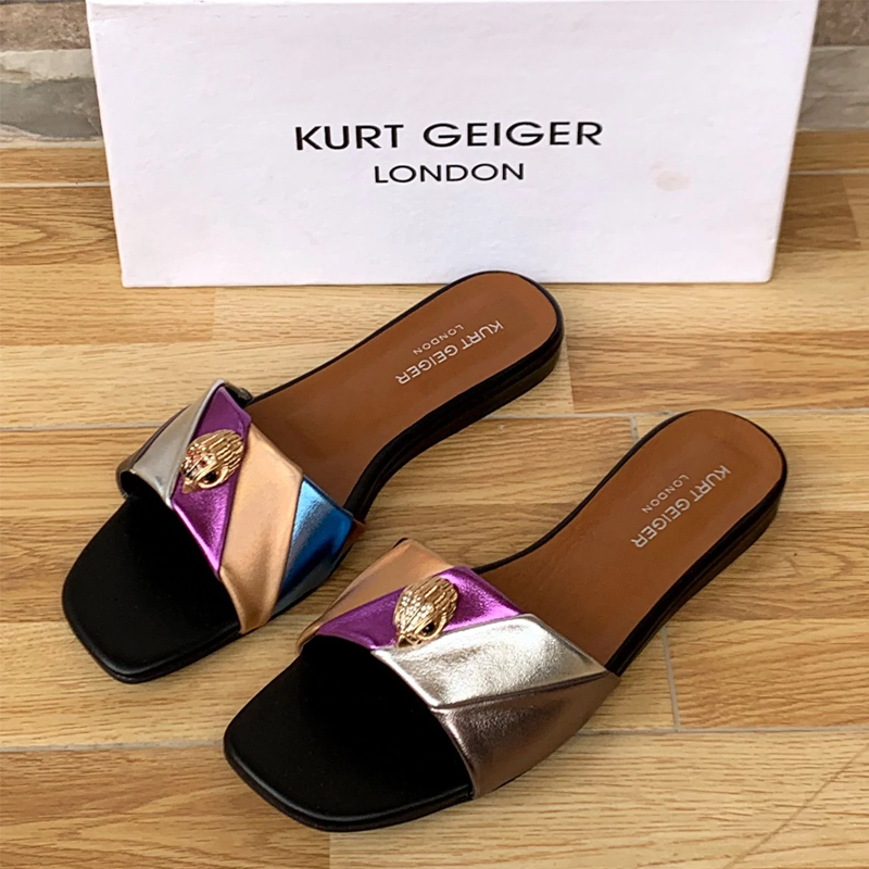 KG London Sandals Quilted Rhinestones Eagle Head Flats #10369 #22