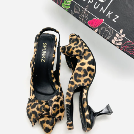 Leopard Print Kitten Heel Slingback with Bow