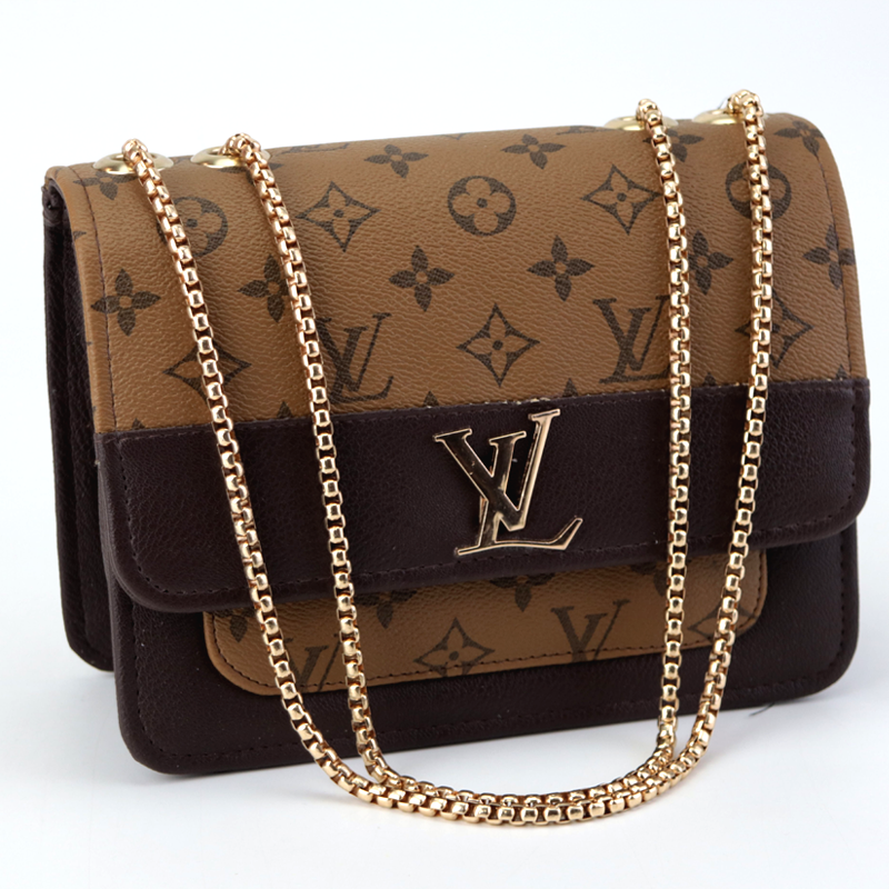 Sling Bag Leather Flap Open Chain Crossbody Purse L-v 334