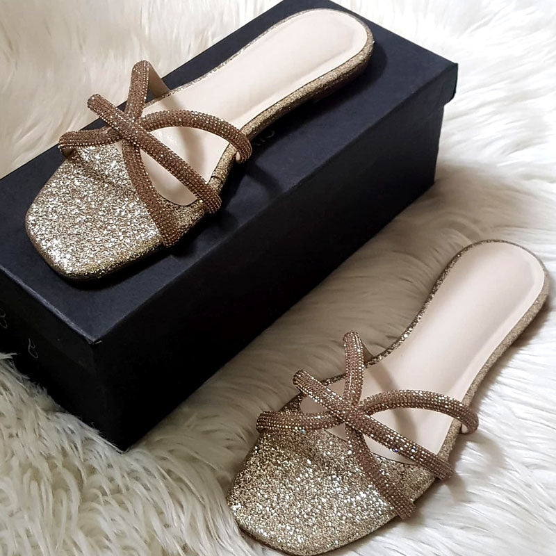 Glitter Rhinestone Flat Slipper Sandal #10387