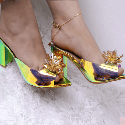 Transparent Hologram Diamond Buckle High Heels for Women #10390