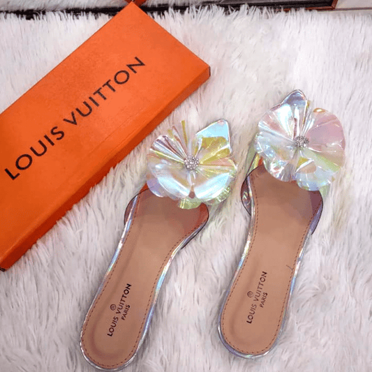 Low Heel Transparent Crystal Sandals, Elegant Floral Style Shoes, Casual Shoes Slippers #A70-1
