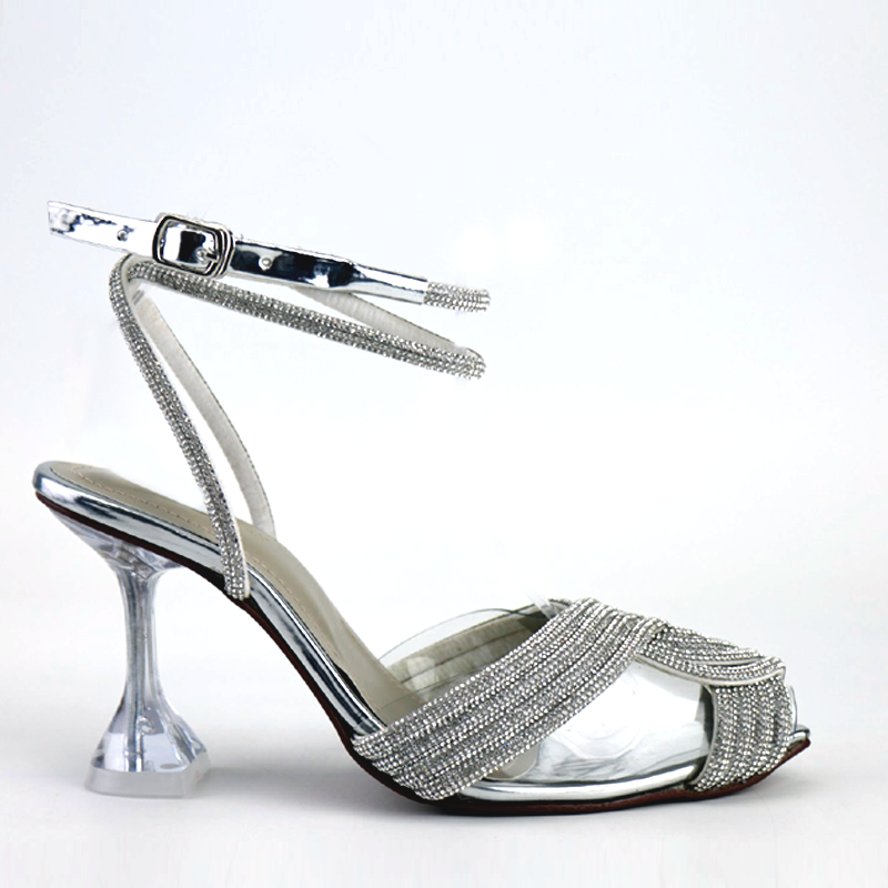 Transparent Cross Rhinestone Cinderella Heels Shoes #19871