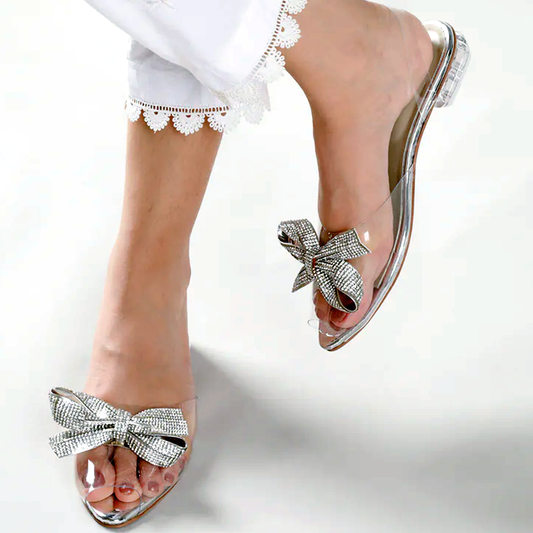 Clear Slingback Rhinestones Bow Transparent Flats- #10379