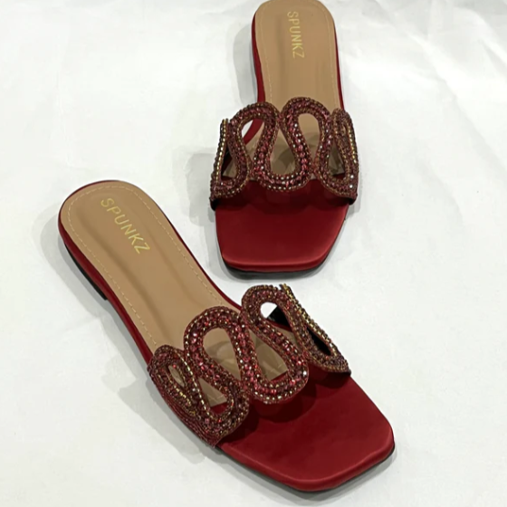 Glamorous Crystal Embellished Flat Slides