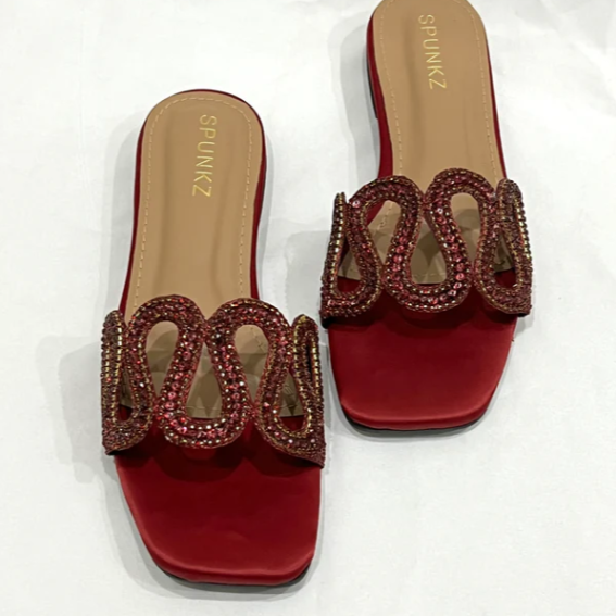 Glamorous Crystal Embellished Flat Slides