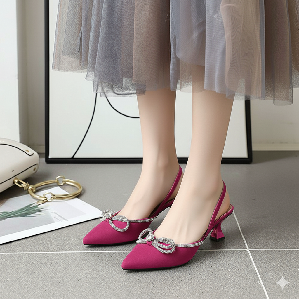 Velvet Heels Fancy Rhinestone Bow Slingback Pumps
