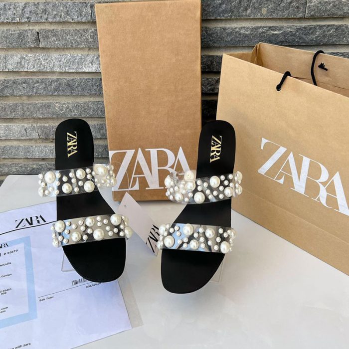 Pearl Ladies Shoes – Women White Pearl Casual Slippers Flat Shoes- #10381