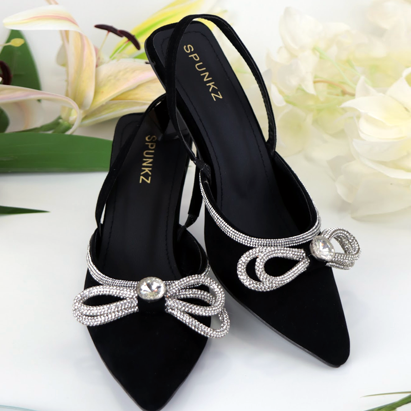 Velvet Heels Fancy Rhinestone Bow Slingback Pumps