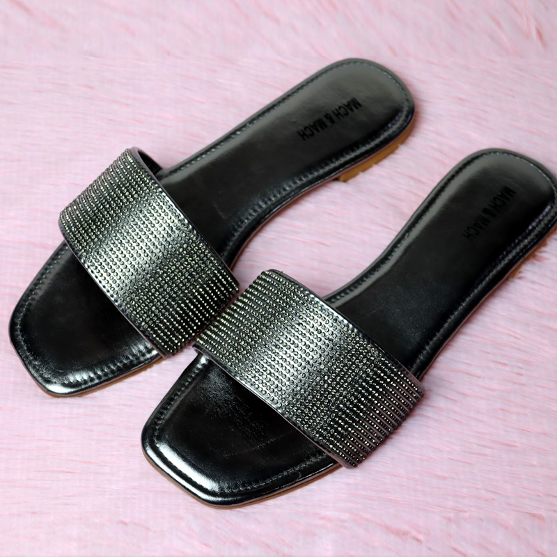 Rhinestone Flat Sandal Blinky Slides-#1014 #22