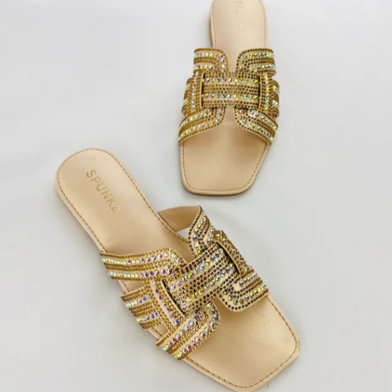 Embellished H-Strap Sandals with Multi-Color Crystals
