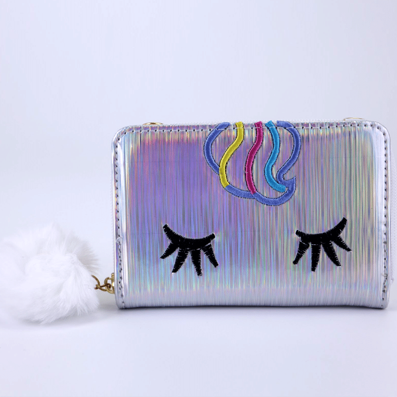 Girls Holographic Unicorn Wallet Women Kids Coin Purses Chain Shoulder Bag