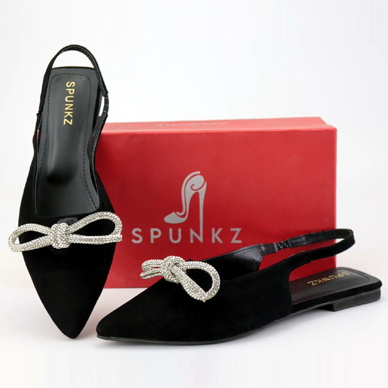 Women Velvet Rhinestone Bow Flat Slingback Mules