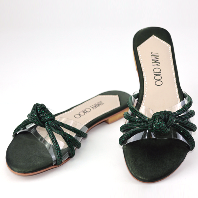JC Transparent Rhinestone Mesh Straps Flat Sandals -6675
