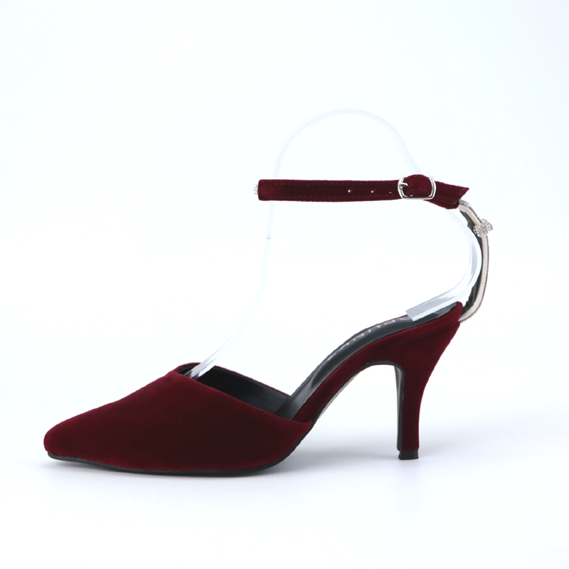 Women Velvet High Heels with Rhinestones Ankle Strap