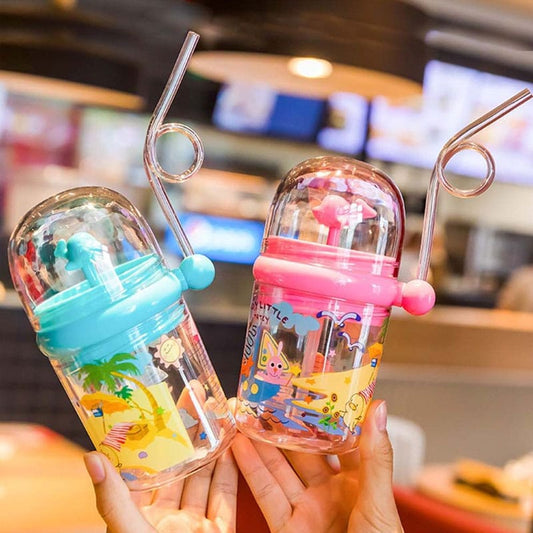 Whale Water Bottle Drop-Proof Spray Drinking Cups with Straw