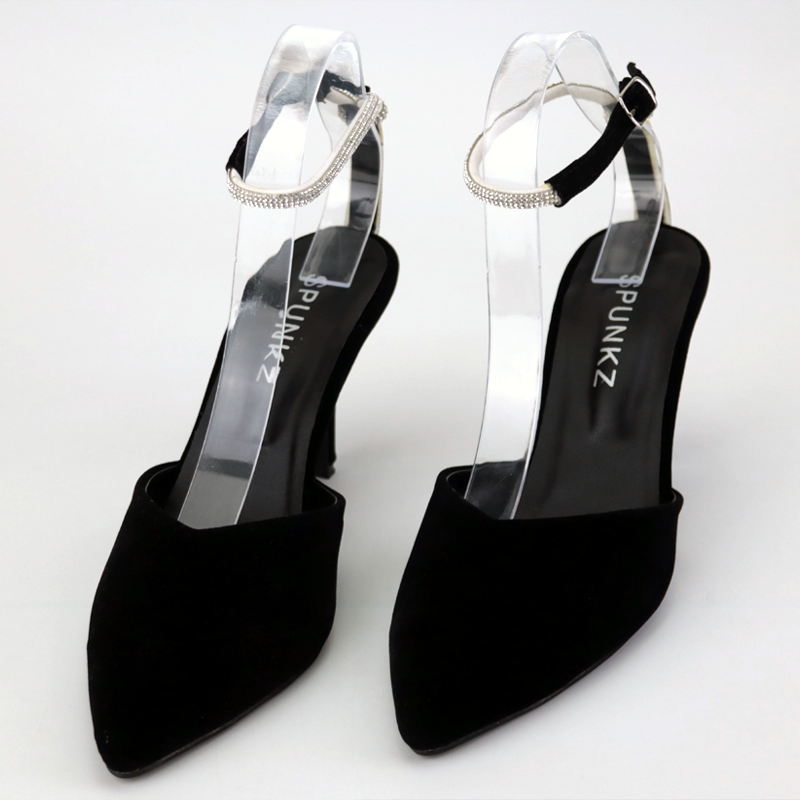 Women Velvet High Heels with Rhinestones Ankle Strap