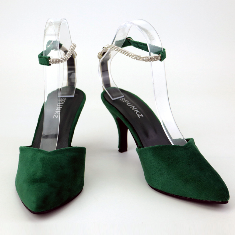 Women Velvet High Heels with Rhinestones Ankle Strap