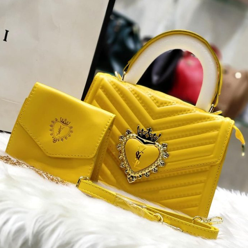 Crown Heart Décor Leather Bags – Square 2in1 Classic Ladies Fancy Hand Bags