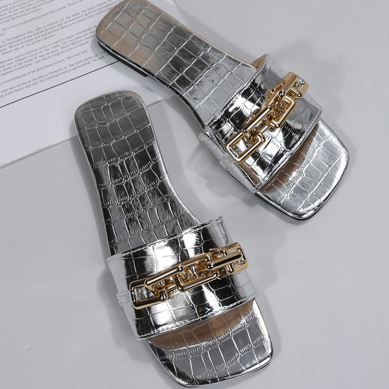Women Flip Flops Chain Flat Heel Slippers-#1011 #22