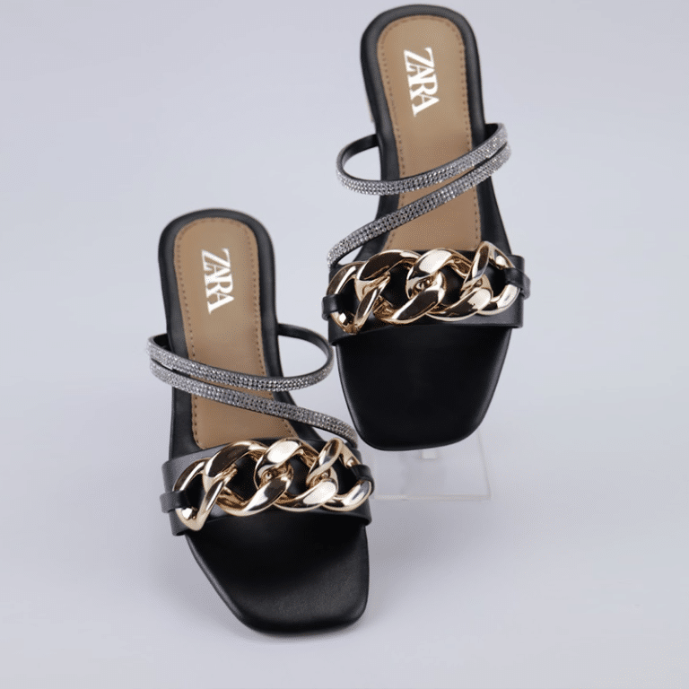 Flat Sandal Chain Style Rhinestone Strap Fancy Slides #1198
