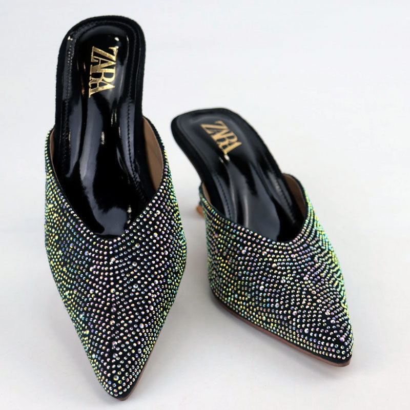 Diamante Mules Women Court Shoes Heels Z-2744