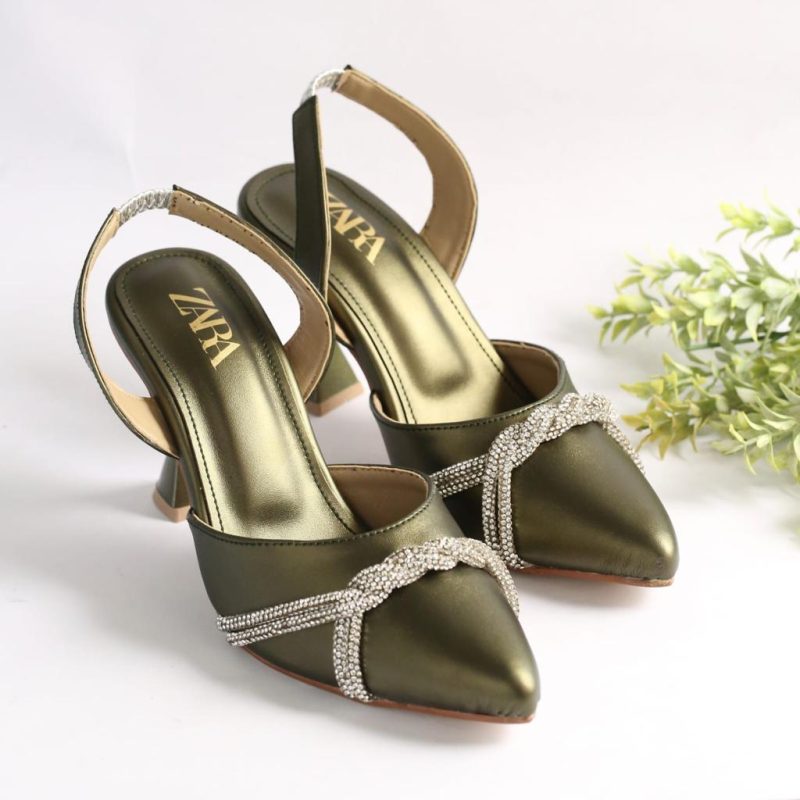 Rhinestone Decor Slingback Heels #10389