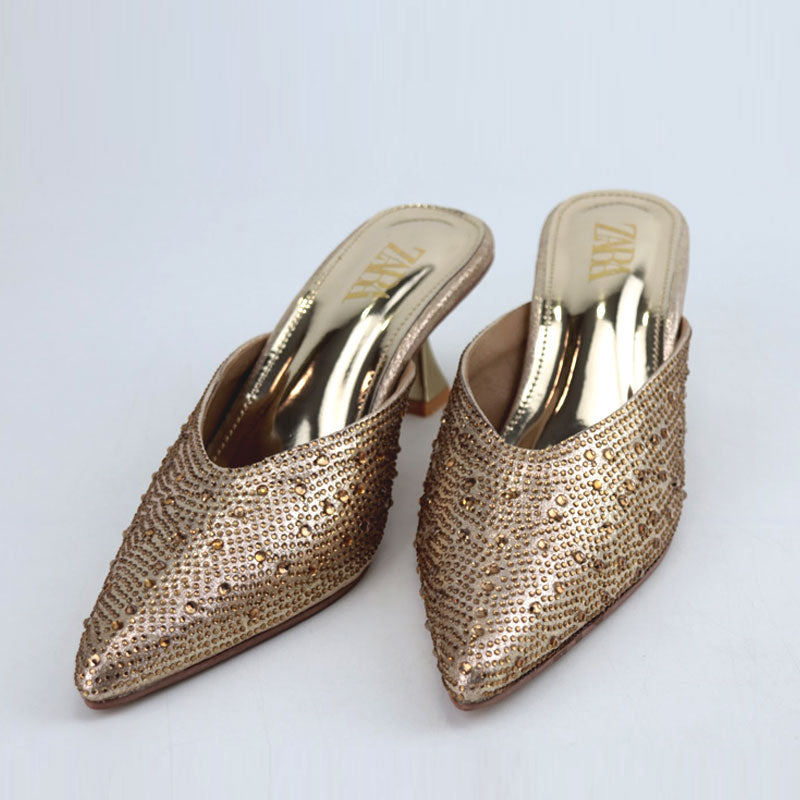 Diamante Mules Women Court Shoes Heels Z-2744