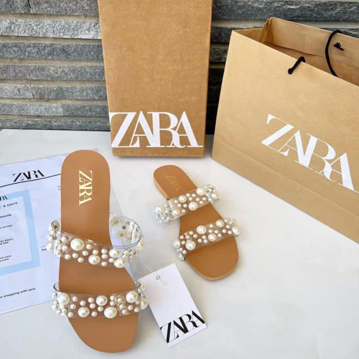 Pearl Ladies Shoes – Women White Pearl Casual Slippers Flat Shoes- #10381