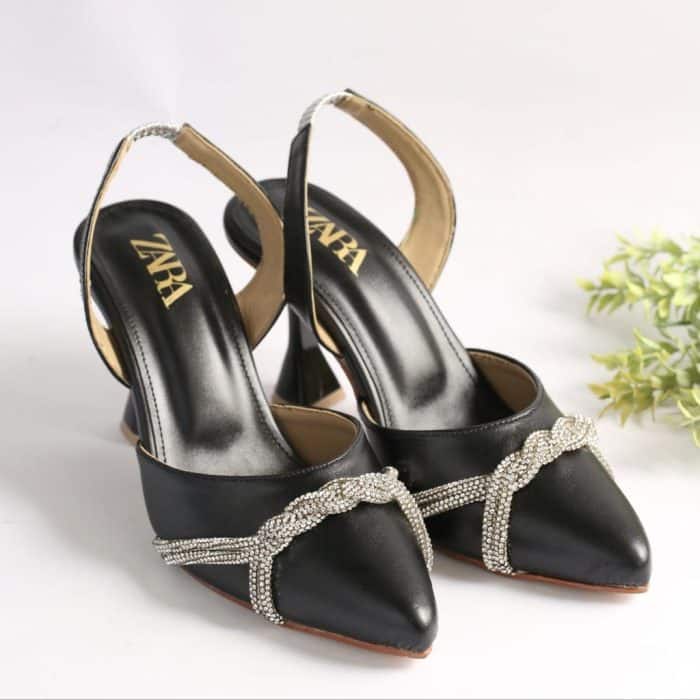Rhinestone Decor Slingback Heels #10389