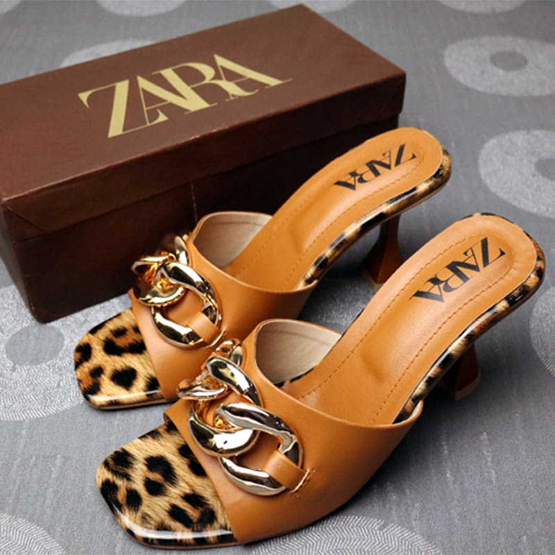 Heels Square Toe Pointed Head Leopard Print Chain Decor Sandals #10372 #22