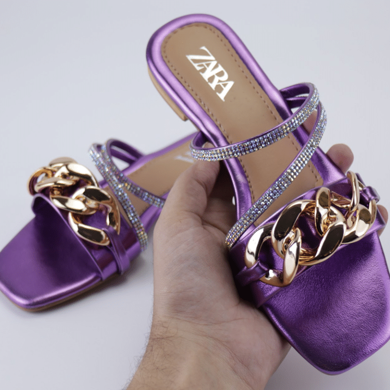 Flat Sandal Chain Style Rhinestone Strap Fancy Slides #1198