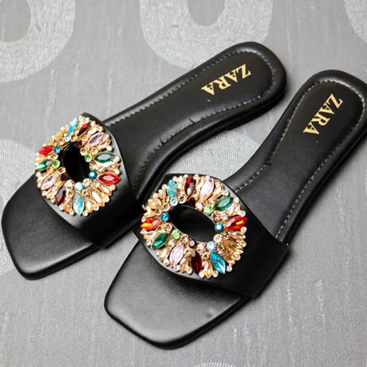 Embellished Flat Vinyl Sandals For Woman-#1021
