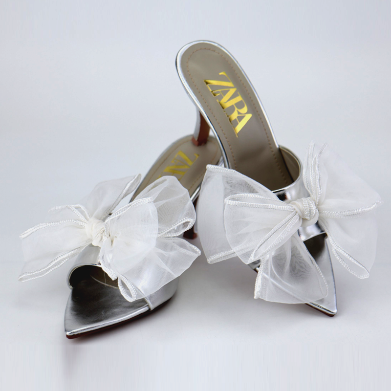 Kitten Heels Satin Bow Pointed Toe Sandal Z-10385