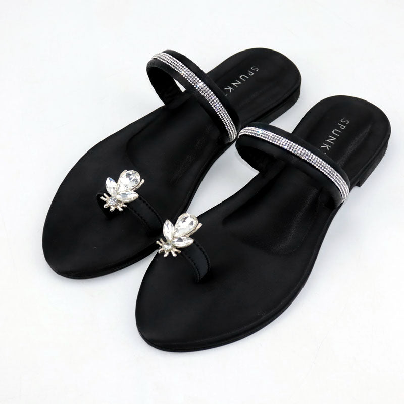 Bee Thong Flats – Fancy Rhinestone Strap Slippers