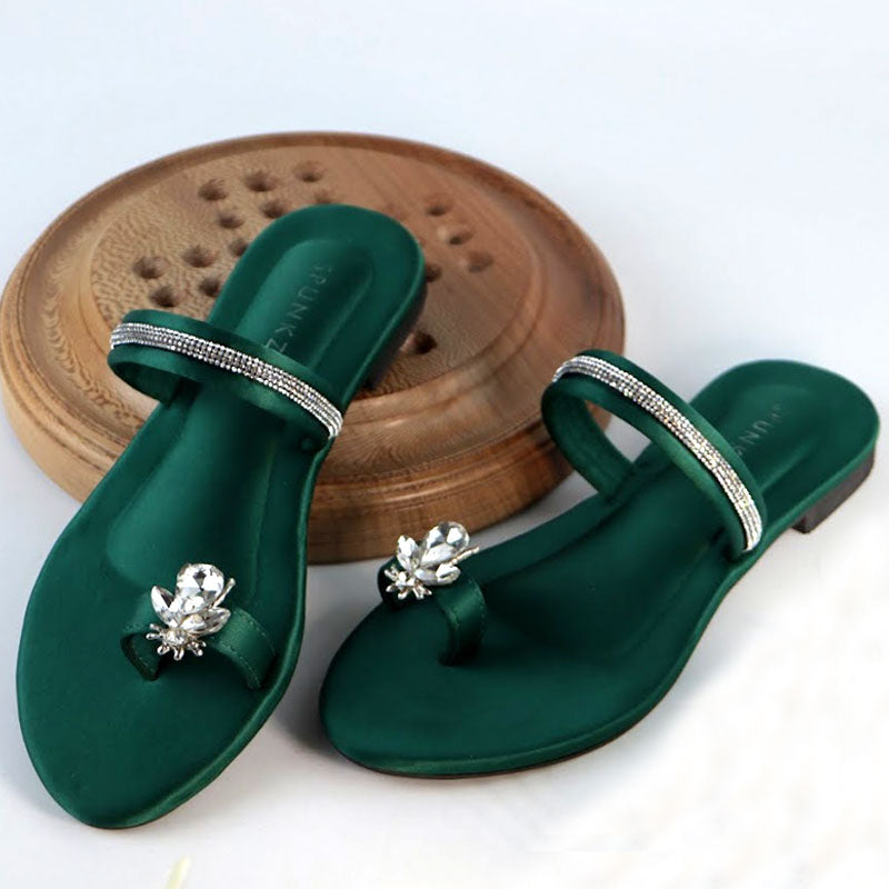 Bee Thong Flats – Fancy Rhinestone Strap Slippers