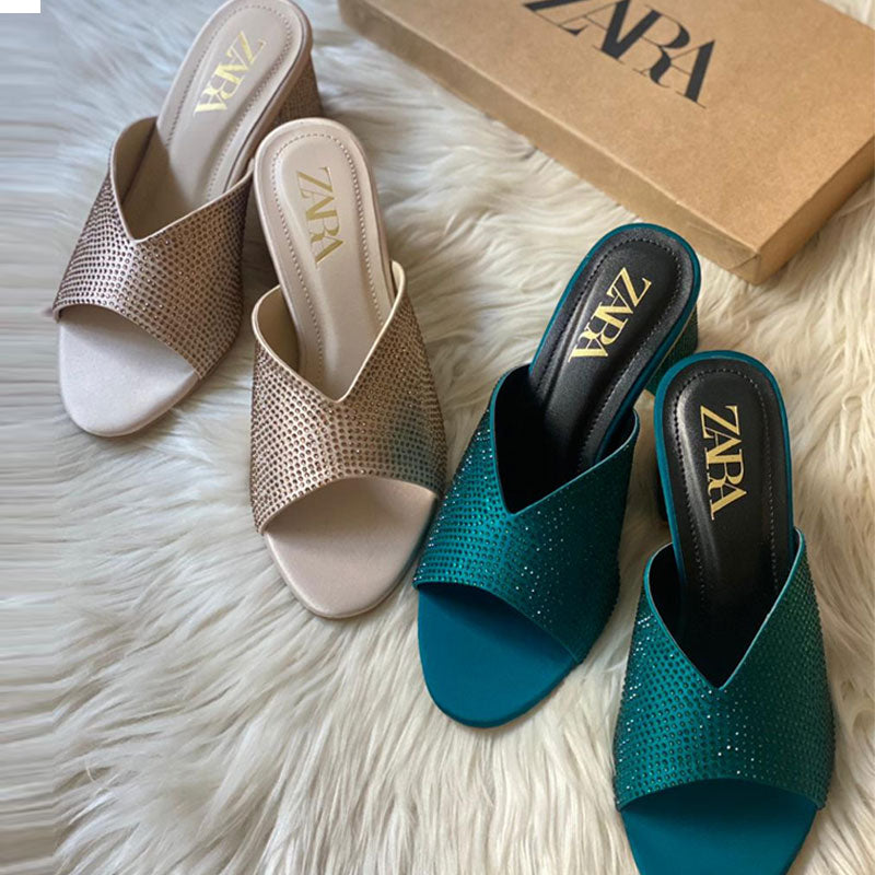 Sparkly Rhinestone Thick Heels Fancy Sandal Party wear Z-10376