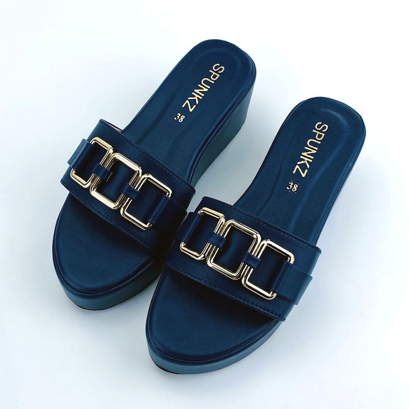 Gold Metallic Chain Leather Wedge Sandals