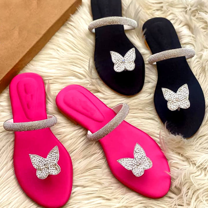 Butterfly Decor Toe Ring Flat Sandals