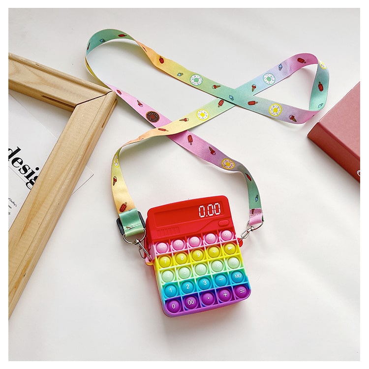 Rainbow Calculator Shape Pop It Bags – Push Pop Bubble Squeeze Pop Calculator Shoulder Purse