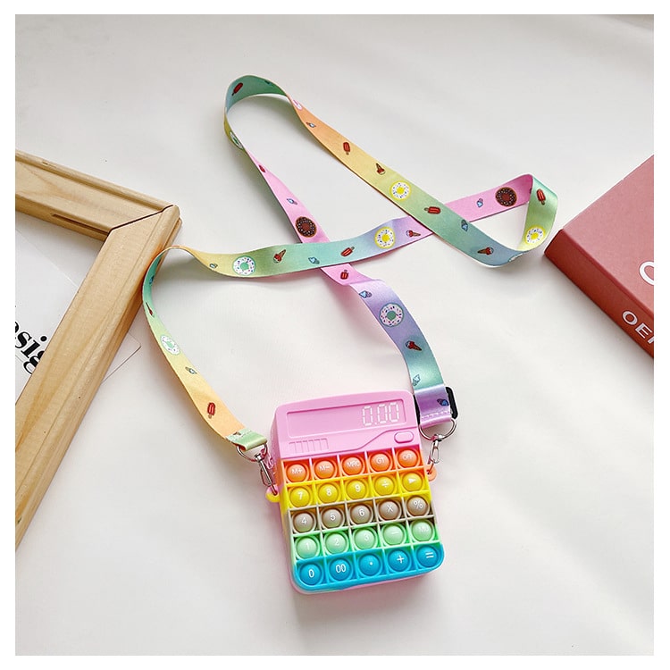 Rainbow Calculator Shape Pop It Bags – Push Pop Bubble Squeeze Pop Calculator Shoulder Purse